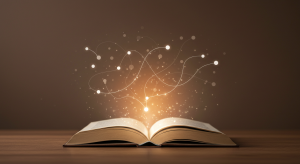 Açık bir kitaptan yükselen ışık ve beyin bağlantılarını simgeleyen çizgilerle hayat boyu öğrenmenin gücü ve merakı anlatan görsel