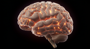 Öğrenme sürecinde beynin nöron bağlantılarını ve hafıza mekanizmalarını simgeleyen dijital beyin illüstrasyonu